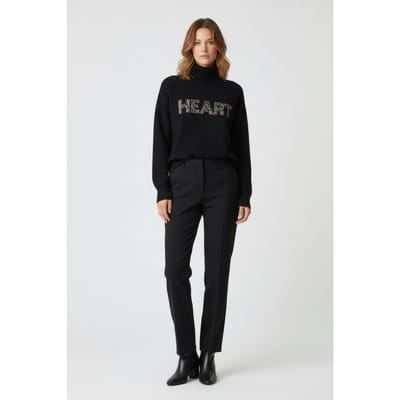 EsQualo Sweater Leopard “heart Black Maat: XS | Sweaters Outlet | Dames | Zwart