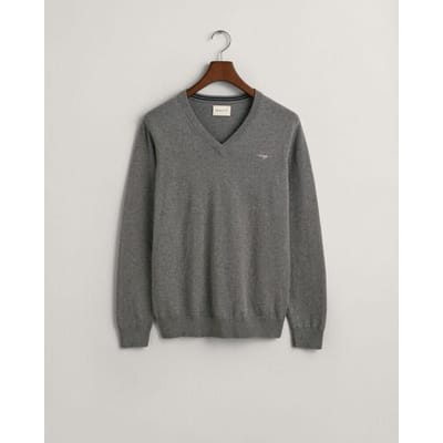 Gant Trui Classic Cotton V-Neck Dark Grey Melange / male