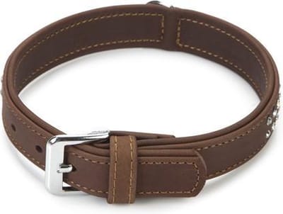 Beeztees leren halsband Buffalo Strass. Bruin. 45 cm x 24 mm.