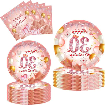 30e Verjaardag Feestset met 52 Stuks Papieren Borden en Servetten in Roze en Goud voor 16 Gasten - Perfecte Tafelaccessoires voor Vrouwen en Verjaardagsfeestjes
