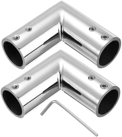 QUARKZMAN 2 x verstelbare gordijnroede, hoekverbinding, 19 mm binnendiameter, roestvrij staal 304, 90 graden raamscharnier met inbussleutel, zilverkleurig