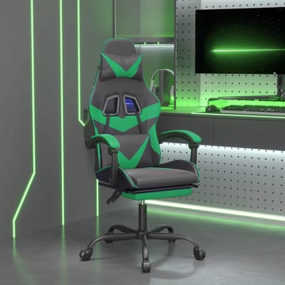 vidaXL - Gamestoel - met - voetensteun - kunstleer - zwart - en - groen