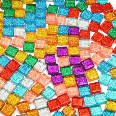 Gemengde Kleur Glas Mozaïektegels, Vierkante Kristal Mozaïektegels, Mozaïek Steen Kit voor Handgemaakt, Verpakte Veelkleurige Glitter Glas Stukjes voor DIY Kunstnijverheid Projecten, Creatieve