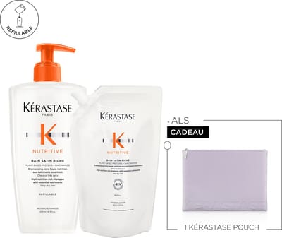 Kérastase Nutritive Refill Voordeelverpakking + Cadeau - Shampoo 500ml & Navulling 500ml + Flatpouch Cadeau - Glans & Hydratatie voor Droog Haar