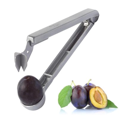 Westmark Pruimenontpitter voor eetklare pruimen, 16,7 cm lang, aluminium, voedselveilig gecoat, roestvrijstalen mes, Steinex, zilver, 40102260