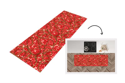 Keukenloper - Loper keuken - Patronen - Goud - Ketting - Rood - 150x50 cm - Keukenloper vinyl