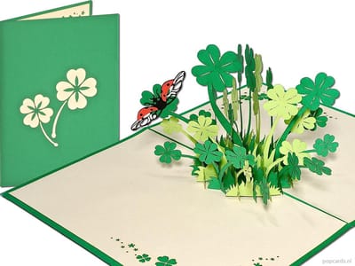 Popcards popupkaarten - Geluksklaver Klavertje Vier 4 Lieveheersbeestje  Tuin Vriendschap Hoop Geloof Liefde Geluk Valentijn pop-up kaart 3D wenskaart