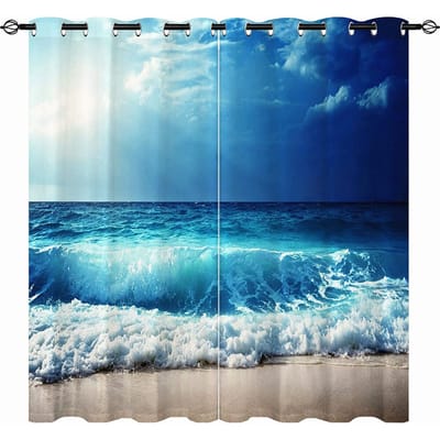 Coastal Beach Hawaiiaanse Palmbomen Pier Landschap 3D Patroon Gordijn Set voor Slaapkamer Decoratie Home Decor Gordijnen 173W214H(CM)68x84in&Hook