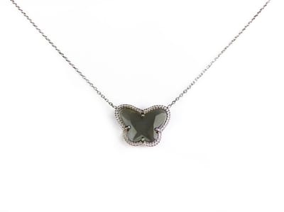 korte zilveren halsketting halssnoer collier gerhodineerd Model Vlinder met grijze steen