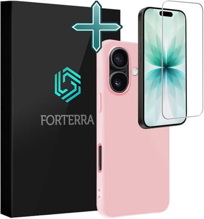 Hoesje Met Screenprotector - Geschikt voor Apple iPhone 17 - Sterk & Shockproof - Telefoon Hoes - Back Cover - Siliconen Case - Lichtroze
