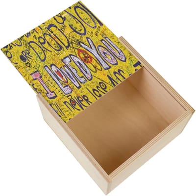 Houten opbergdoos - Decoratieve kist - Sieraden bewaren - Schuifdeksel sluiting - 11x11x3.5 cm - Licht dennenhout