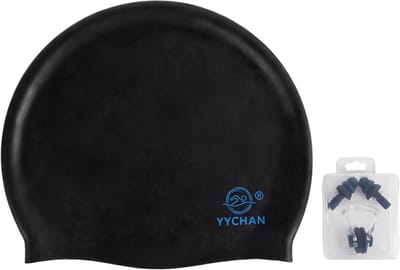 YYchan Badmuts - Siliconen badmuts - Unisex - Zwemmuts Set met GRATIS Oordopjes & Neusklem - Voor Dames, Heren & Kinderen - Hydrodynamisch & Elastisch - Ideaal voor Lang Haar - Zwart