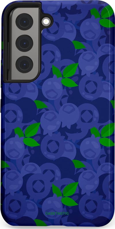 Casetastic hoesje geschikt voor Samsung Galaxy S22 - Dubbellaagse bescherming - Berrytastic Blauwe Blueberry Bessen - Fashion Case - Donkerblauw Groen