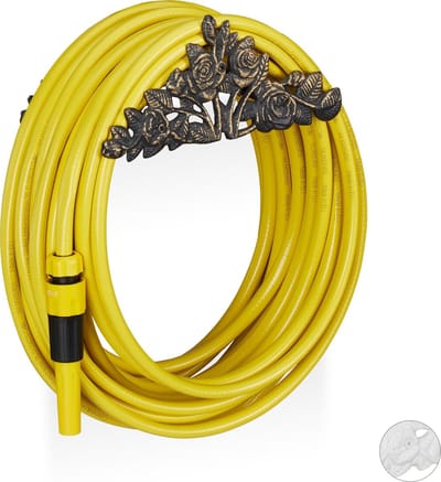 tuinslanghouder gietijzer - rozen - hangend - 13 x 27 x 15 - wandslanghouder - brons