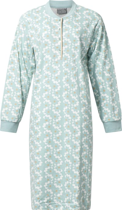 Lunatex - warm dames nachthemd 224186 - aangeruwd interlock - groen - maat S