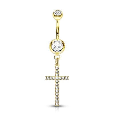 Navelpiercing PVD hanger kruis - goud - LMPiercings