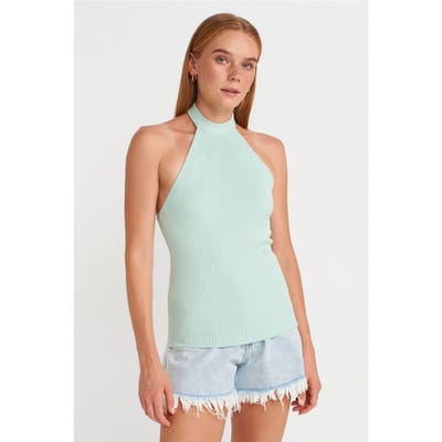 Geribbelde Halternek Slim-fit Blouse