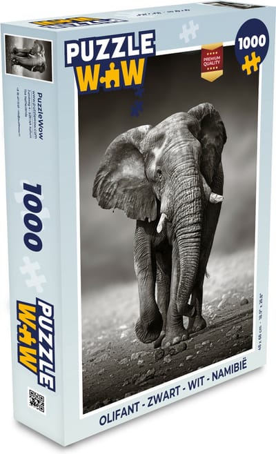 Puzzel Olifant - Zwart - Wit - Namibië - Legpuzzel - Puzzel 1000 stukjes volwassenen