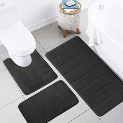 3-delige badmatset van traagschuim, antislip en wasbaar badkamertapijt voor douche en toilet, zwart