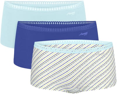 Sloggi Women GO Crush Short (3-pack) - dames boxer - lichtblauw - kobaltblauw en blauw - wit en geel gestreept