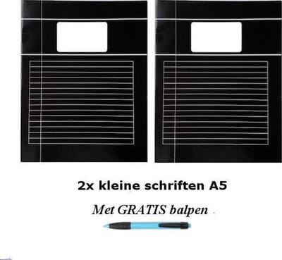 Schriften klein A5 lijntjes - Met Kantlijn - Set van 2 stuks - Zwart - Met GRATIS balpen