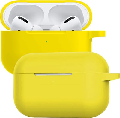 Case - Geschikt voor Apple Airpods Pro - Siliconen Hoes met Clip - Silicone Hoesje Cover - Geel