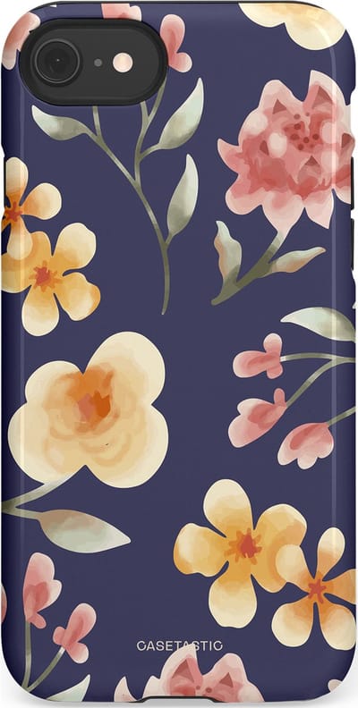 Casetastic Hoesje Geschikt voor Apple iPhone 7/8/SE - Stijlvolle Beschermende Duo-layer Case - Bloesemnacht Marine