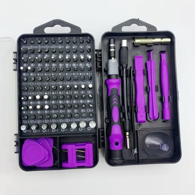 115 in 1 schroevendraaierset, multifunctioneel gereedschap voor reparatie van hardware, onderhoud, gereedschap, fietsreparatie en installatie (paars)