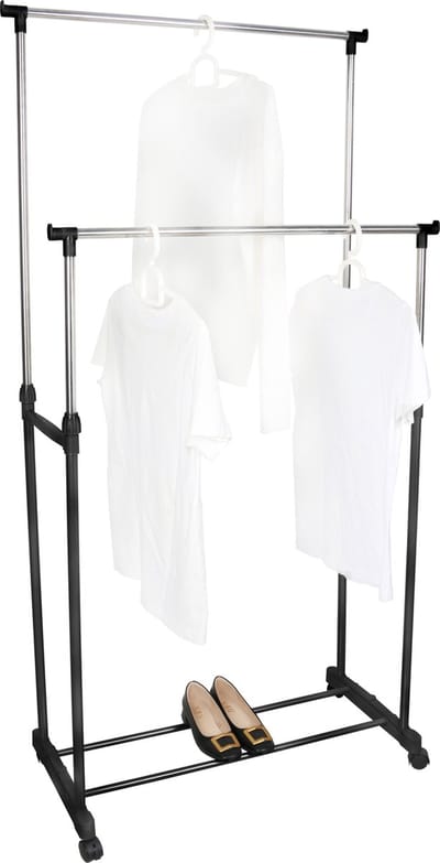 Niceey Kledingrek op Wieltjes - Verstelbaar Hoogte 90-160 cm - 130 KG Draagcapaciteit - Kleding Rek op Wielen - Kledingrek Metaal - Kledingrek Slaapkamer - Zwart