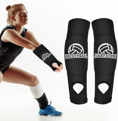 PromoHome Volleybal Armbeschermers Set van 2 - Elastische Sport Armbeschermers met Anti-Slip Beschermkussen, Duimgat, Onderarmbescherming voor Jeugd, Kinderen en Volwassenen - Zwarte Sportaccessoires