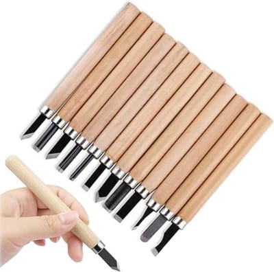 DD® Houtsnijset - Woodcarving - Houtsnijden - 12 Stuks Houtsnijgereedschap Set - Natuurlijk - 19cmx 17cm x 2cm; 120 g