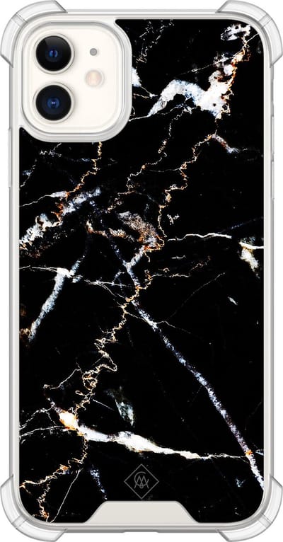 Casimoda® hoesje - Geschikt voor iPhone 11 - Marmer Zwart - Shockproof case - Extra sterk - Siliconen/TPU - Zwart, Transparant