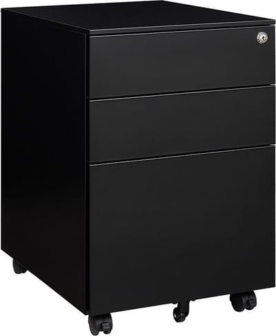 IVOL Ladeblok Bureau Zwart - Ladeblok op wieltjes 60 x 39 x 50 cm - 3 Lades