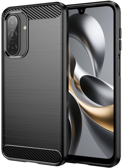 MobyDefend Hoesje - Geschikt voor Samsung Galaxy A17 - TPU Backcover - Geborstelde Metaal & Carbon-Look - Zwart