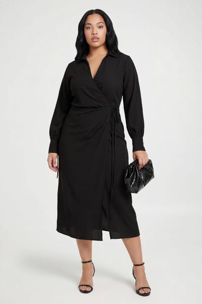 boohoo Dames Plus Geweven Wikkel Jurk Met Strikdetail Midaxi | Zwart | Maat: 50