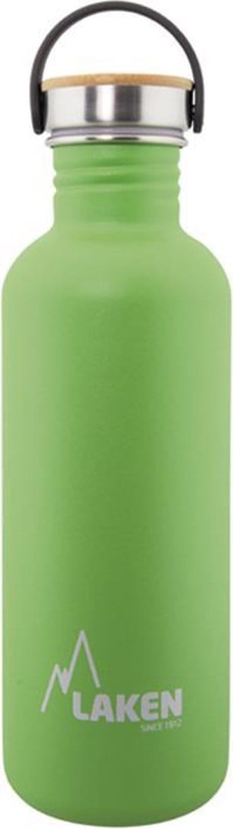 RVS fles 1L Basic Steel Bottle Groen - Bamboo Cap - Laken - roestvrijstaal - waterfles - drinkfles