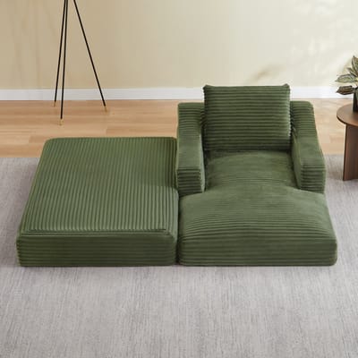 OKWISH Loungestoel - Uitklapbaar 1-Zits Relaxfauteuil Met Dubbele Laag - Te Gebruiken Als Zitplek Of Klein Bed - Schuim - Groen
