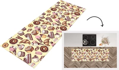 Keukenloper - Loper keuken - Meisje - Eten - Taart - Patronen - 150x50 cm - Keukenloper vinyl