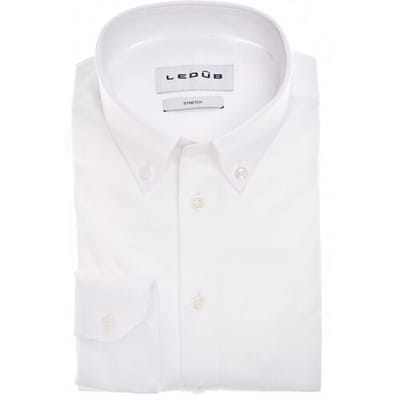 Ledûb Overhemd Cotton Jersey Stretch Uni Color Button-Down Wit / male