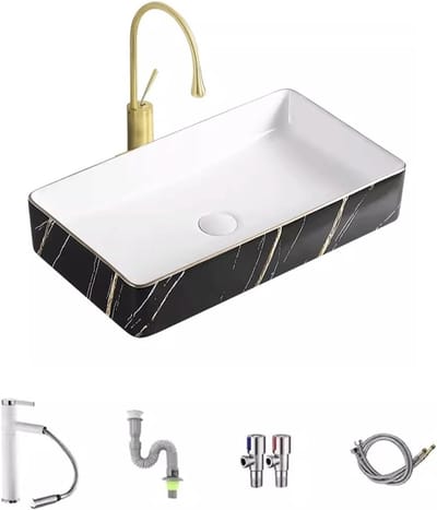 Badkamer Wastafel - Keramische wasbak - Stijlvol Interieur - Glad Gepolijst Oppervlak - 61 x 34 cm - Zwart