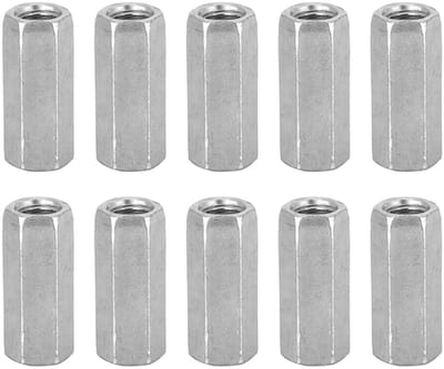 Galvanized M8 Hex Moeren met Vrouwelijke Draad voor Lange Stangen - Set van 10 Stuks, Geschikt voor Machineonderdelen en Bouwprojecten, 30mm Lengte