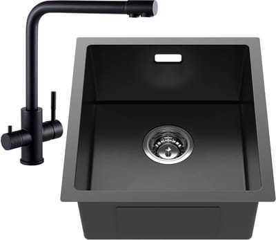 CECIPA max Spoelbak Antraciet 40x44CM - Spoelbak Keuken Met 3 Wege Keukenkraan - Spoelbakken Keuken - Wasbak Keuken