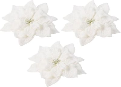 Cosy & Trendy Kerstboomversiering - 3x - witte besneeuwde bloem - 15 cm - op clip - kerstboom decoratie