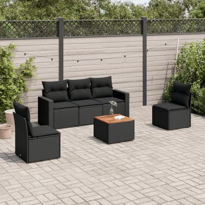 vidaXL - 6-delige - Loungeset - met - kussens - poly - rattan - zwart