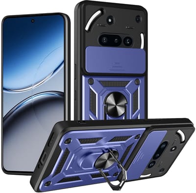 MobyDefend Hoesje - Geschikt voor Nothing Phone (3a) - Pantsercase Met Draaibare Ring - Blauw