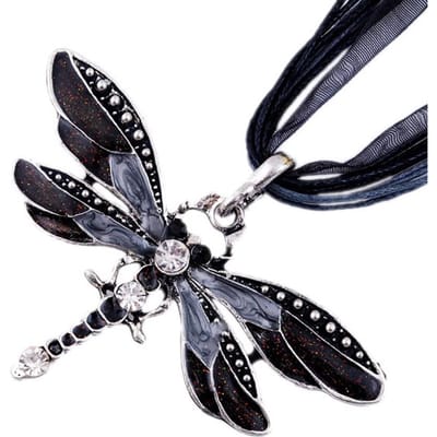 Mode Kristal Libel Hanger Kettingen Voor Vrouwen Vintage Insect Meerlaagse Touw Ketting Sieraden Thanksgiving Cadeau black