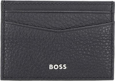 BOSS Leren Kaarthouder New Crosstown Card Holder With Clip Dark Blue Donkerblauw