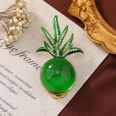 Klassiek Vintage Vrouwen Meisjes Hars Steen Ananas Spelden Broches Retro Trendy Creatief Ontwerp Fruit Kristal Badges Corsage Speld green
