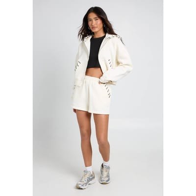 boohoo Dames Hoodie Met Rits En Short Tracksuit Met Stikselndetail | Creme | Maat: Small