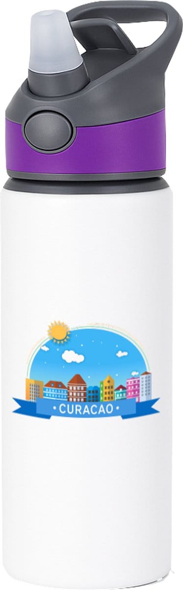 Hacebo® - Curacao waterfles met rietje paars - Wereld - Vakantie - Antillen - water fles - 650ML